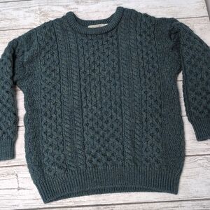 Aran Sweater Market 100% Wool Green Fisherman Sweater Size XL